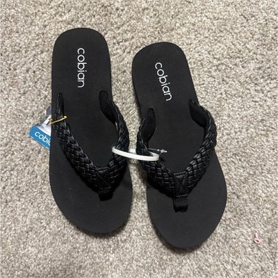 Cobian Black Thong Sandals Synthetic Open Toe Slip On Logo Accent US 8
