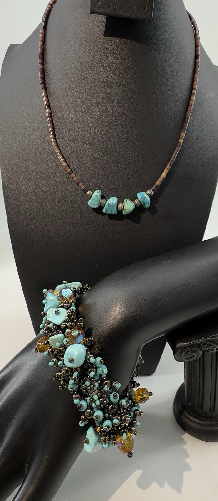 Turquoise Nuggets & Heishi Beads Necklace 17” & Bracelet 7” Set Magnetic Clasp