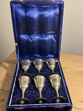 Set of Six Vintage Silver Plated Etched Chalice Cups English EPNS Velvet Case 