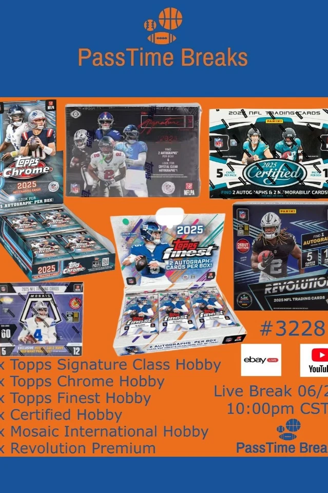 2025 TOPPS SIGNATURE CLASS FINEST CHROME FOOTBALL - 6x Box Hobby BREAK 3228