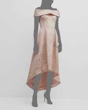 640 Rickie Freeman For Teri Jon Women's Pink Pleated Off-Shoulder Dress Size 18