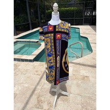Versace Jeans Couture Blue Gold Black Baroque Print Shift Mini Dress IT 46