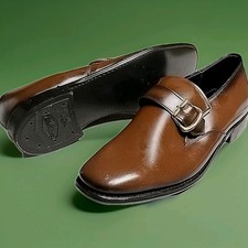 Vintage Deadstock 1960s Mens Brown Leather Monkstrap Shoes Made In Usa 9.5