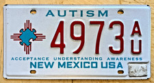 NEW MEXICO AUTISM AUTO LICENSE PLATE " 4973 AU " NM ACCEPT UNDERSTAND AWARENESS