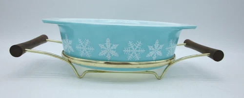 Vintage PYREX 043 Replacement Oval Cradle Brass Wood Casserole Dish Holder
