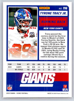 2025 Score Football - Tyrone Tracy Jr. - LAVA /799 - New York