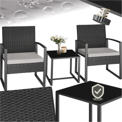 Tectake  Rattan Sitzgruppe 2X Sessel Mit Tisch, Balkon Möbel Set, Gartenmöbel, B