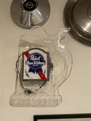 VTG PABST BLUE RIBBON BEER ADVERTISING SIGN LIGHT UP STEIN FOAMING BAR MUG