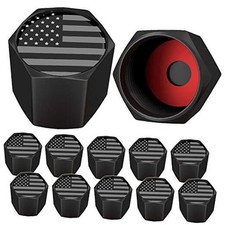 American Flag Tire Valve Stem Caps, USA with O Rubber Black Gray USA 12 Pack 