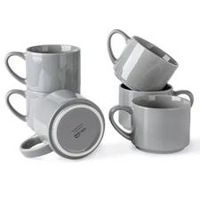 14OZ Stackable Ceramic Mugs Set of 6, Modern Coffee Mugs for Hot Drinks, Grey...