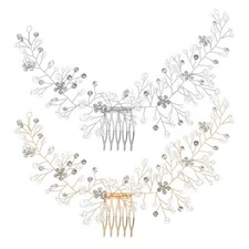 2 Pcs Wedding Crystal Hair Comb Accessories for Bride Flower Clips