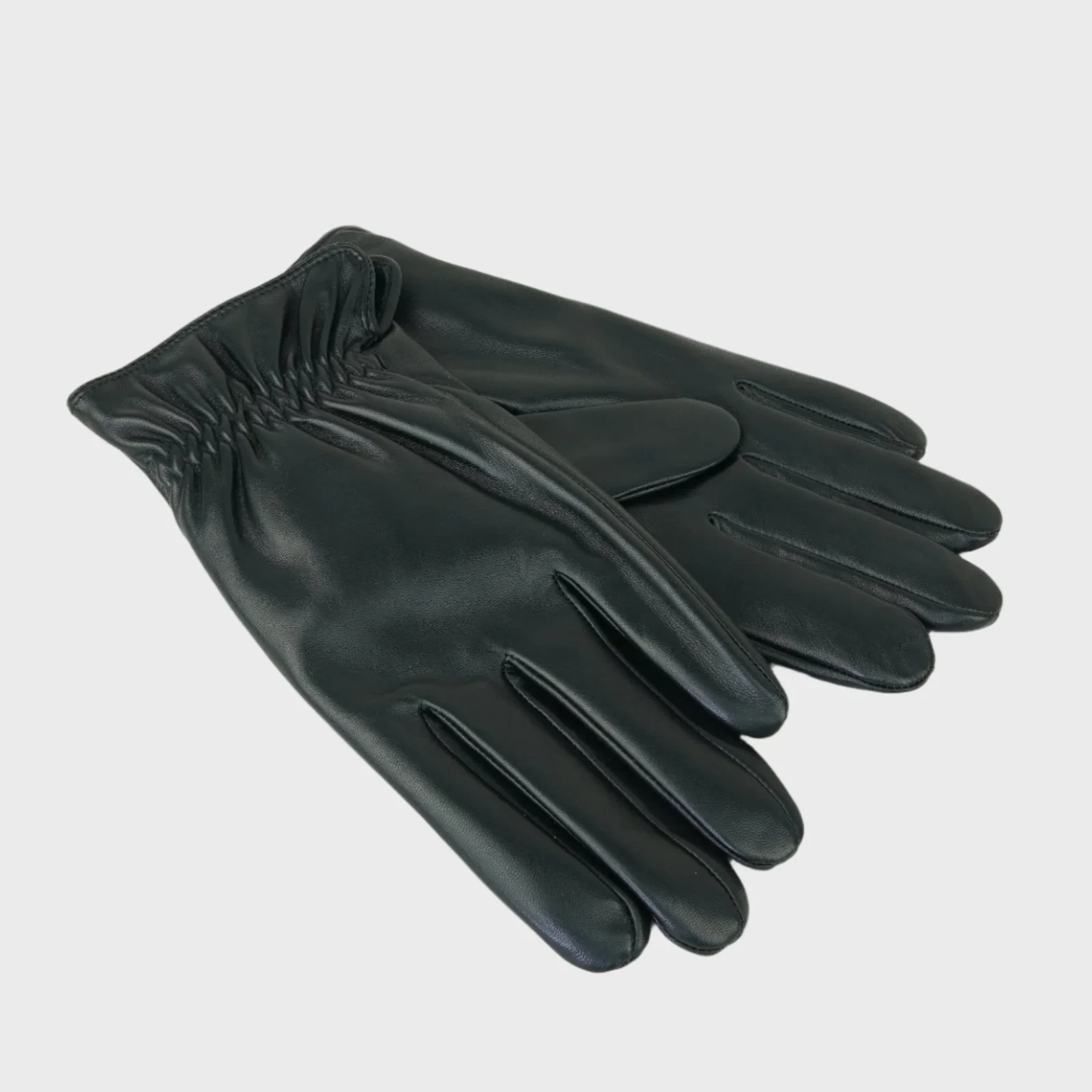 Plain Black Leather Glove with Elasticated Wrist Lined Funeral Winter Warm Mens