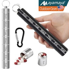 Metal Pill Box Organizer 7 Day Portable Waterproof Keychain Medicine Holder Case