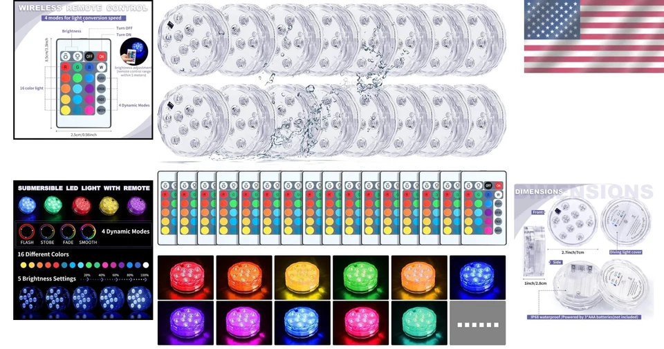 16-Color Waterproof LED Pool Lights with Remote Control - Image 2 of 4