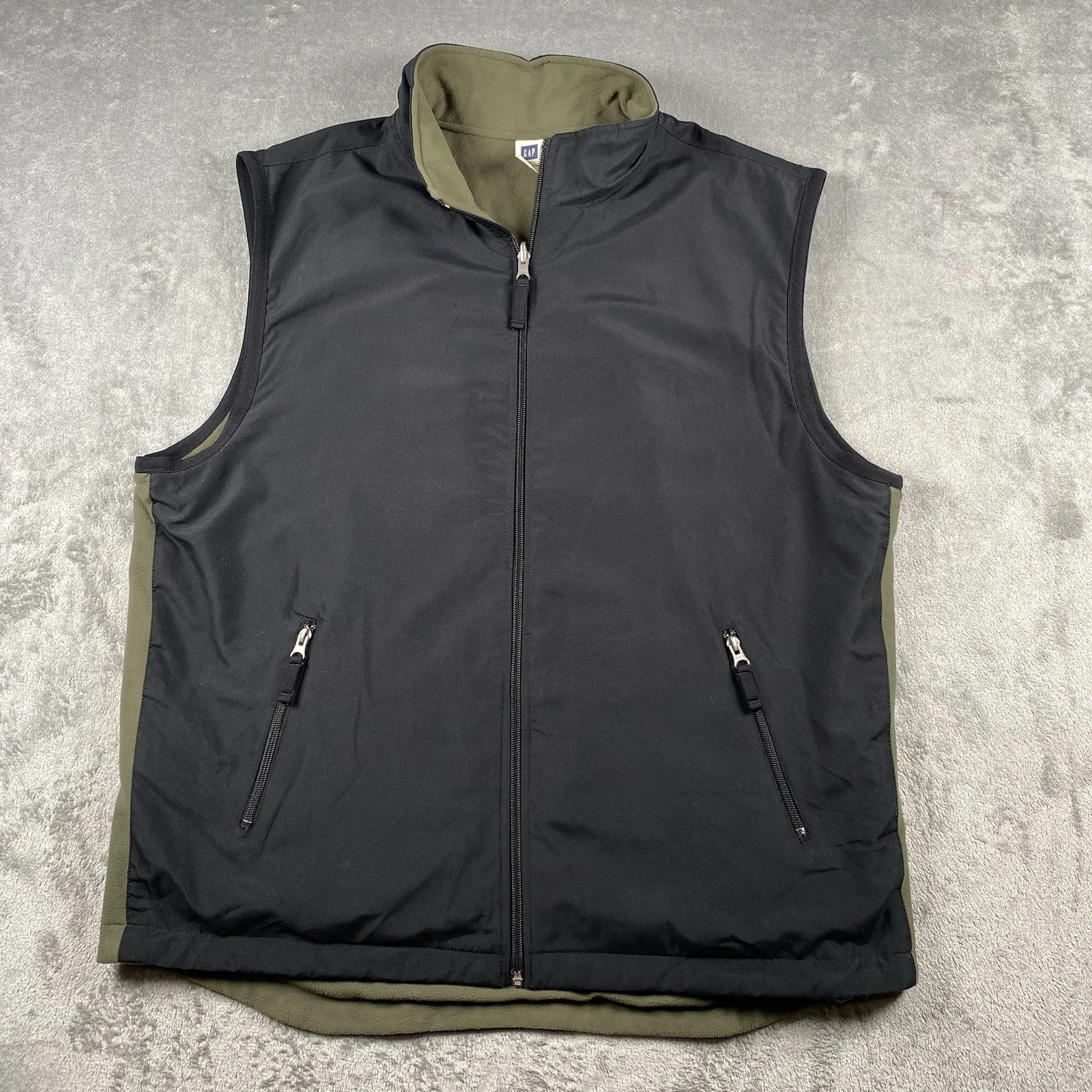 Vintage Gap Vest Mens Sz XL Black Green Reversible Full Zip 90s Gorpcore Fleece