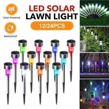 12/24 x Solar Powered LED Path Lights Stainless Steel Outdoor Garden Decor Lamp