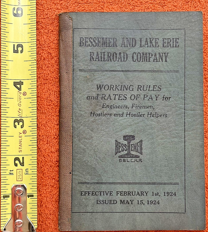 1924 Bessemer & Lake Erie Railroad Engineers B&LE Railway Firemen Hostlers Rules