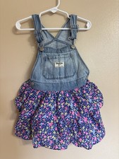 OshKosh B'Gosh 3T Overall Dress Denim Top Cotton Skirt One Piece Summer Floral