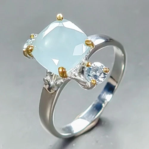 Unique ring Natural Aquamarine Ring 925 Sterling Silver Size 7 /R460702