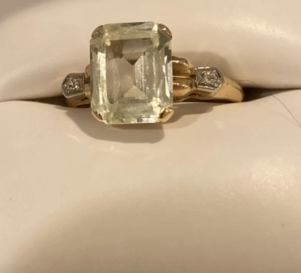 LUMINOUS Vintage 14k Gold Art Deco 3.69 Ct Lime Green Spinel+Diamond Ring~Sz 6 - Image 2 of 4