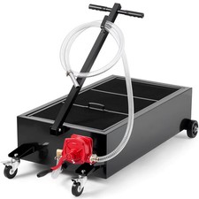 25 Gallon Low Profile Oil Drain Pan with Manual Pump 7.2FT Hose Car Garage
