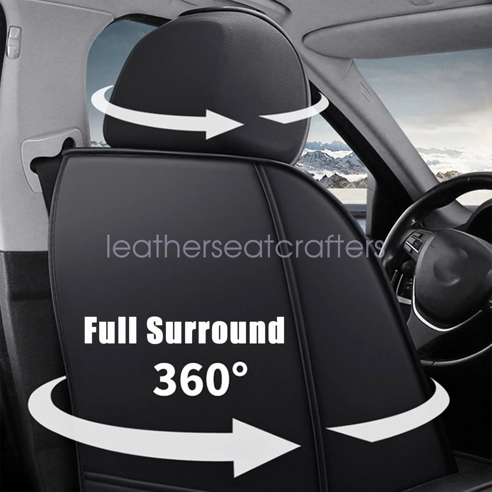 Full Set 5 Seat Cover Front & Rear PU Leather Protector Cushion Black For Toyota - Image 4 of 4