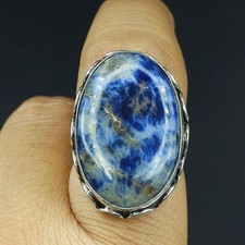 Natural Sodalite Gemstone Handmade 925 Sterling Silver Ring Size-7.5 US