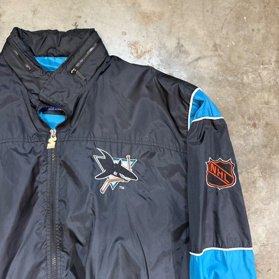 Chaqueta cortavientos Starter San Jose Sharks NHL negra azul para hombre talla L Foto 3 de 4