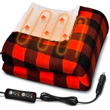 12V Car Heated Blanket 59"x39"Portable Heated Blanket for Travel with 4 Heati...