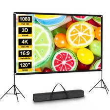 100" Projector Screen w/Stand Portable Home Outdoor Movie Projection 16:9 4K HD