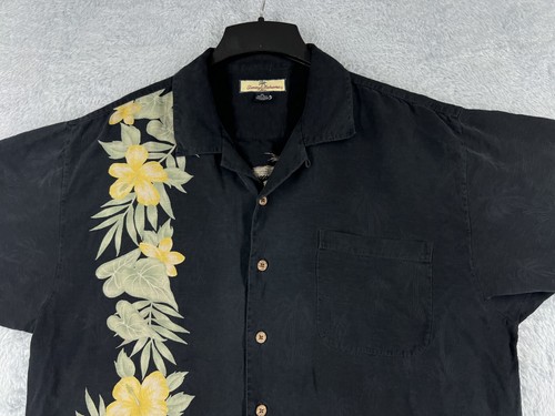 Tommy Bahama Shirt Men Extra Large Black Floral Palm Island Hula Girl 100% Silk - Picture 5 of 14