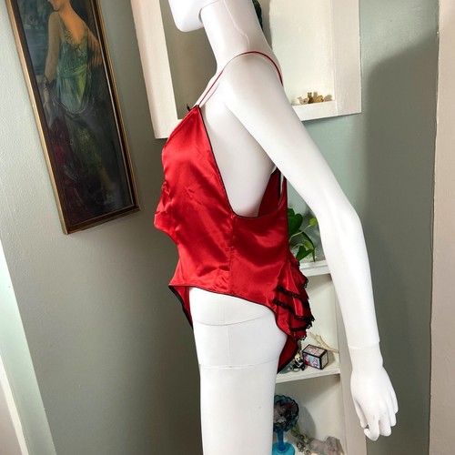 Vintage 80s Victorias Secret Red Teddy Satin Lace Bodysuit Large L Gold Label - Picture 4 of 12