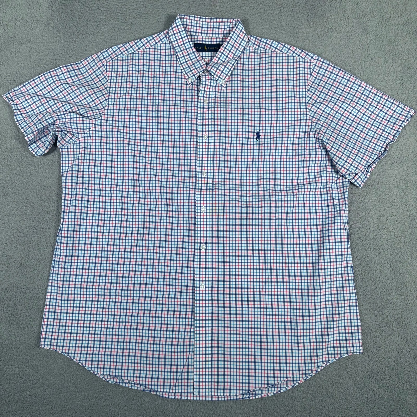 Polo Ralph Lauren camicia uomo 2XL bianco rosa check bottoni logo pony casual
