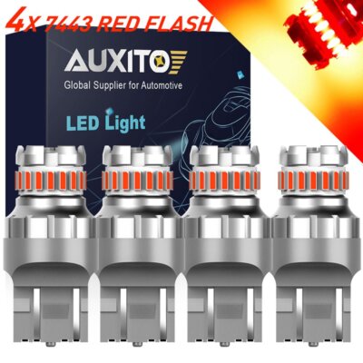 4X 7440 7443 RED Flash Strobe Blinking Brake Tail Stop Light LED Bulb For Honda