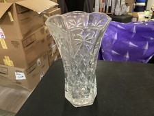 Large Heavy Clear Pressed Glass Flared Scallop Top Vase