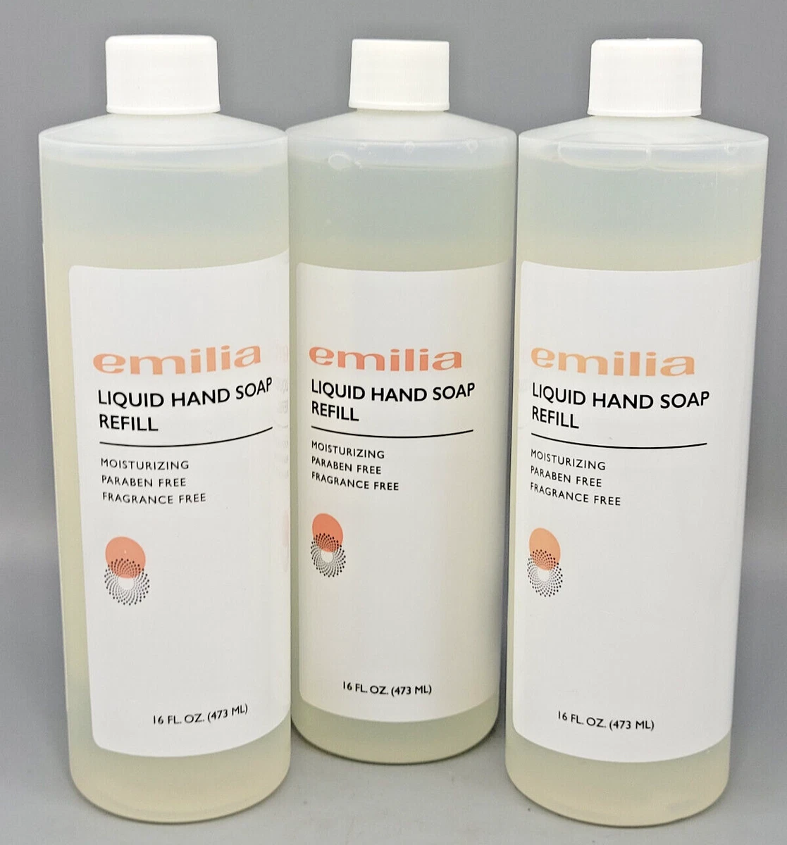 EMILIA Liquid Hand Soap Refill Moisturizing Paraben Fragrance Free 16 oz 3PK