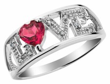2/5 ctw Lab-Created Ruby Love Ring w/ Diamonds in Sterling Sliver
