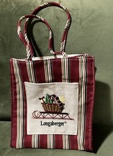 Longaberger Striped Canvas Bag Christmas Sleigh With Basket Of Gifts On Pocket