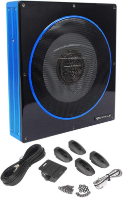 10'' 800W Slim Low Profile Active Car Subwoofer - Powerful Bass, Black