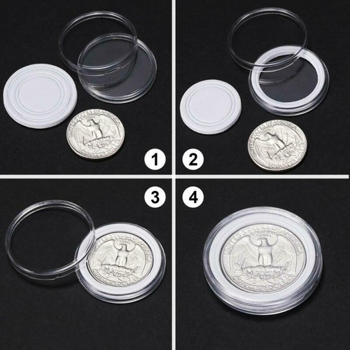 Caja de almacenamiento contenedor cápsulas dinero dinero monedas 100 un. transparentes redondas estuche plástico - Imagen 6 de 8