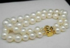 2 ROW AAA 9-10MM SOUTH SEA WHITE PEARL BRACELET 7.5-8"14K GOLD CLASP