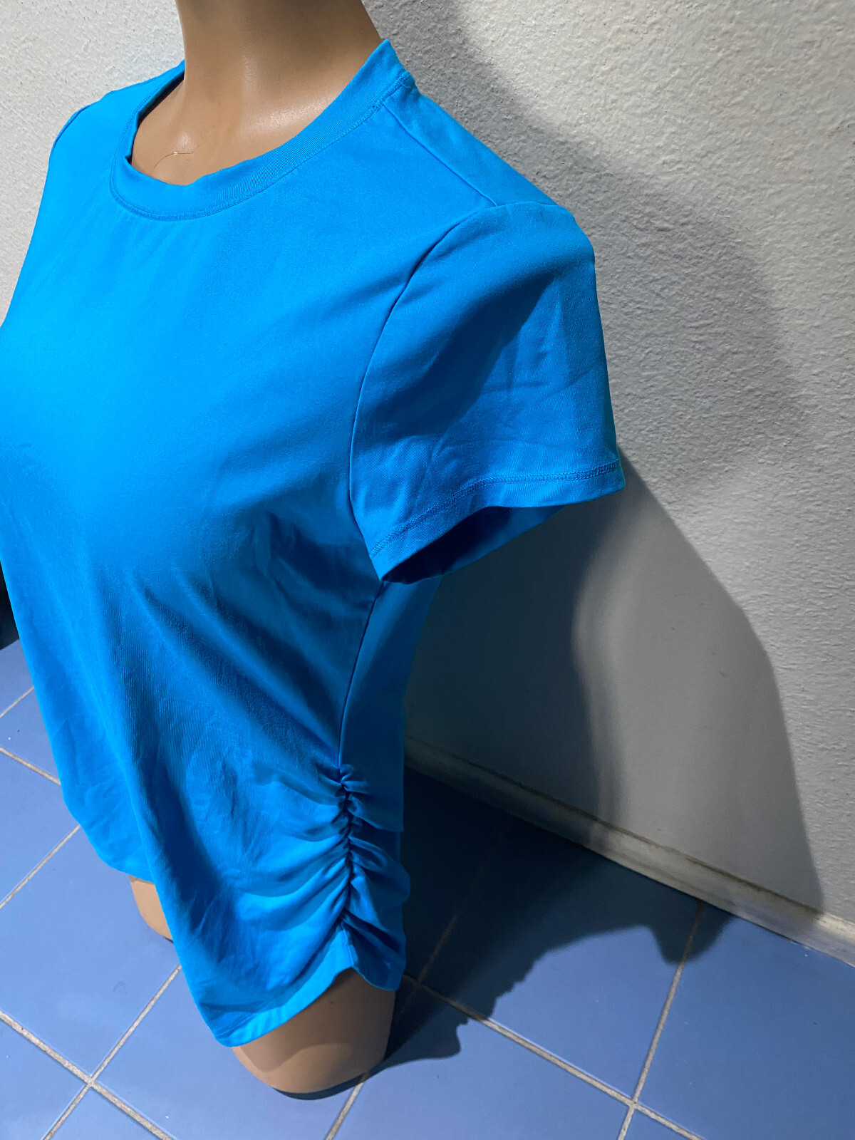 Calia by Carrie Underwood BLUE Short Sleeve Ruched Tshirt Top Women's