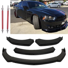 Bumper Spoiler Splitter Body Kit + Strut Rods Glossy black For Dodge Charger