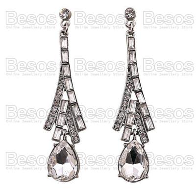 6cm LANGE TROPFENOHRRINGE elegant ÖSTERREICHISCHER KRISTALL Glas Strass SILBERTON