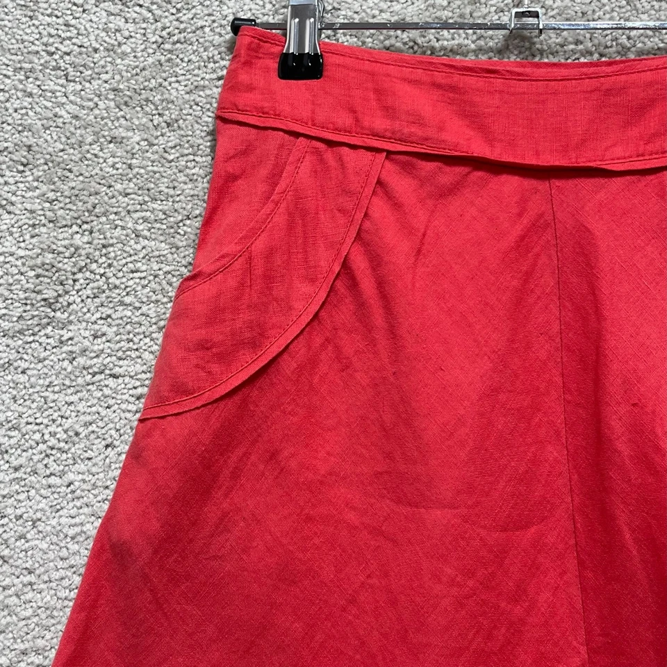 H&M Falda Para Mujer 4 Rojo Lino Botón Cremallera Lateral Plisada Línea A Mini Bolsillo Foto 2 de 4