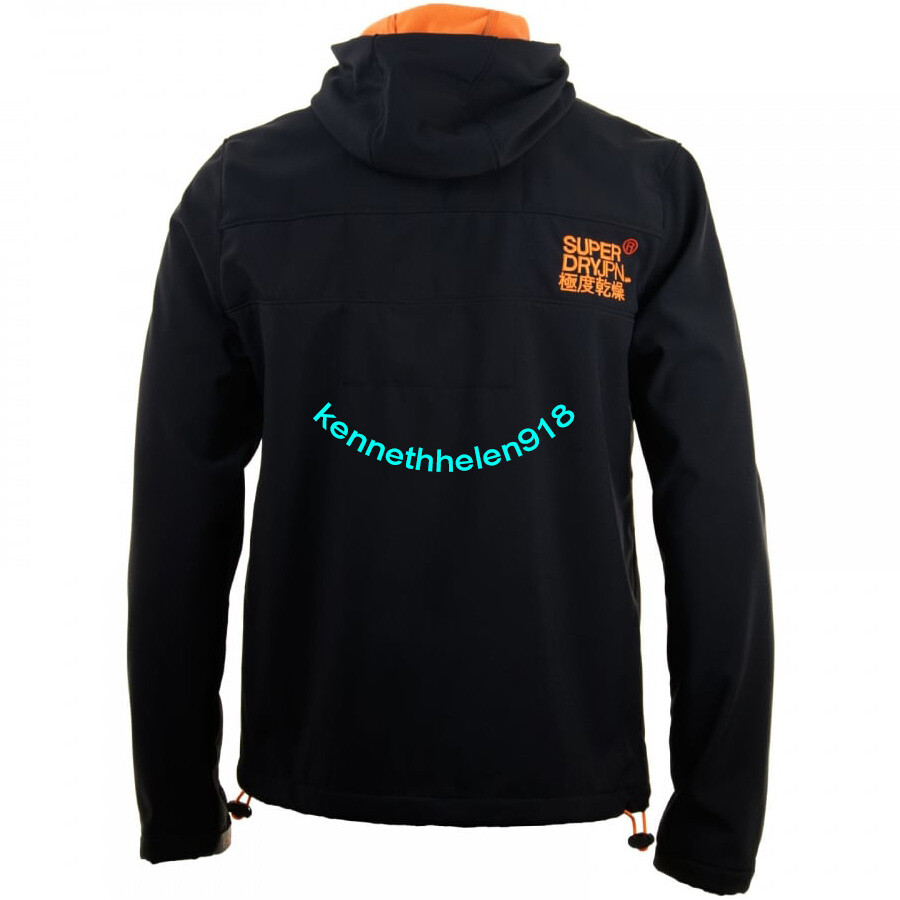 SUPERDRY WINDTREKKER JACKET COAT BLACK FLURO ORANGE MENS