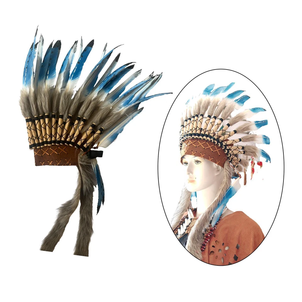 American Chief Indian Native Hat Headpiece Costume Accessory Artificial Feather - Image 2 of 4