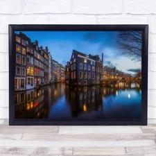 Blue Amsterdam Canals Houses City Urban Amstel Travel Wall Art Print