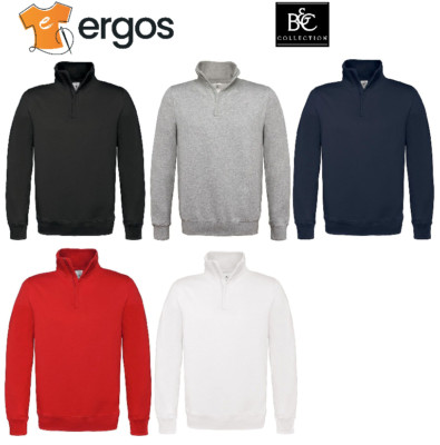 B&C Sweatshirt Half Zip Baumwolle Innen Sweatshirt Stehkragen Herren Winter BCID004
