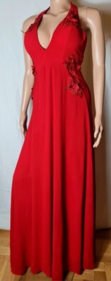 hübsches langes Fest-/Abendkleid schick NEU Gr. M rot Ausschnitt